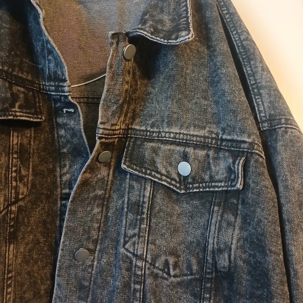 black acid-wash denim Jean  jacket Mens XL Long Sleeve - Picture 3 of 8
